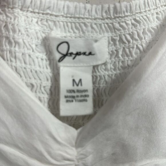 Japna Embroidered White Pleated Boho Short Sleeves Summer Beachy Blouse - Picture 6 of 12